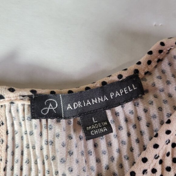 Adrianna Papell Women Beige Polka Dot Professional Long Sleeve Blouse Size L - Picture 3 of 9